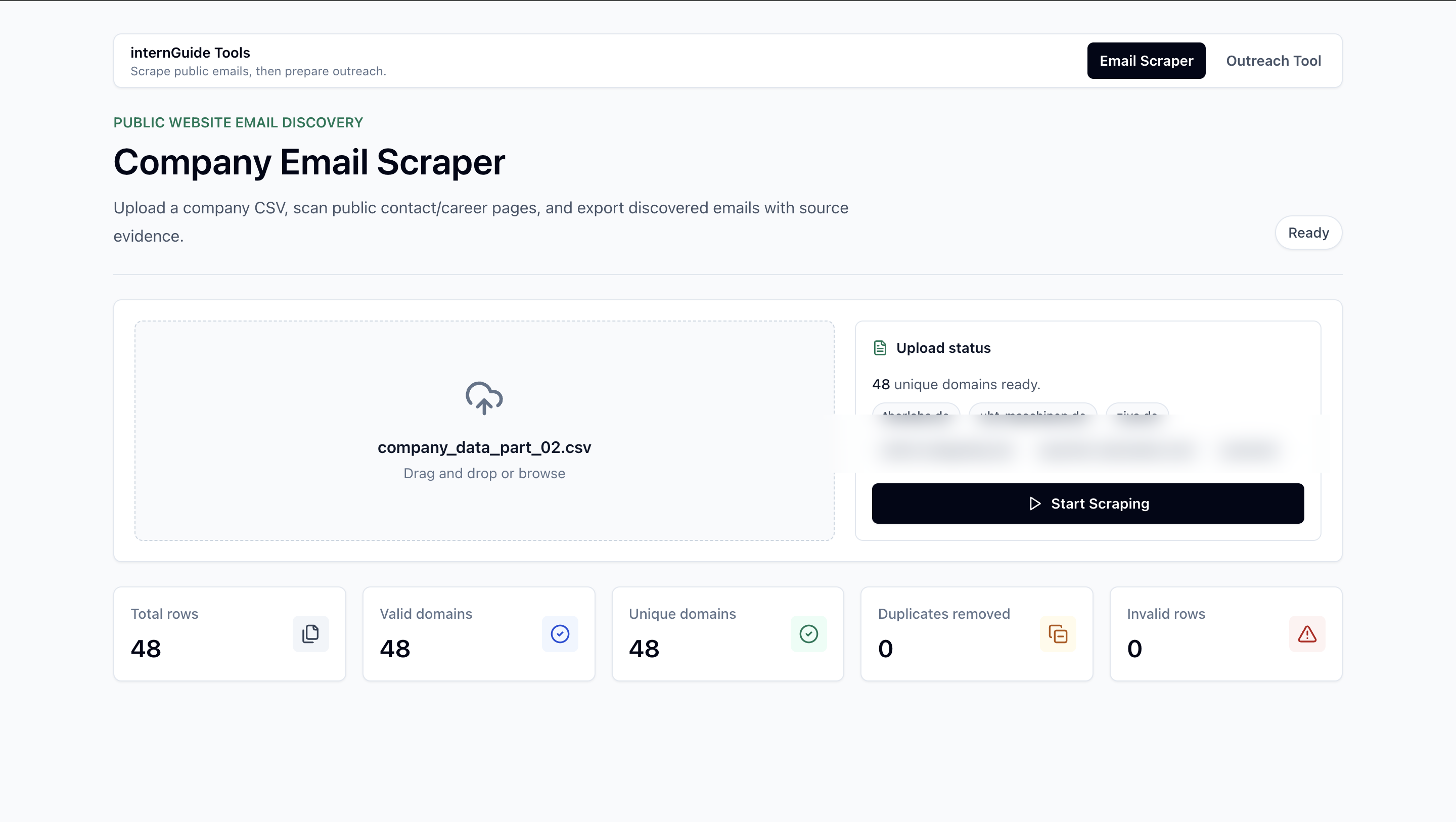 Validated company CSV ready for scraping